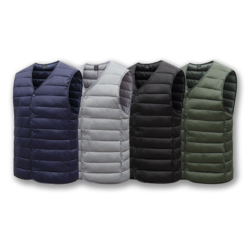 L-5XL 초경량 다운 조끼 재킷, 남성 따뜻한 라이너, V넥 민소매 조끼 코트, 중년 노인을 위한 아빠 옷, 겨울