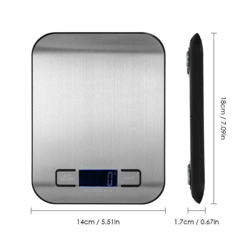 Báscula Digital de cocina, balanza portátil multifunción con pantalla LCD, Panel de acero inoxidable, carga USB, pequeña, precisa, 5kg/10kg