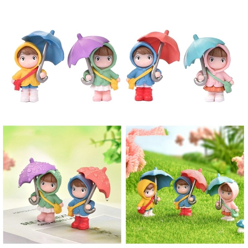 Lustige Regenschirm-Mädchen-Jungen-Figur, Modell, Mini-Statue, Mikro-Landschaft, Miniaturen