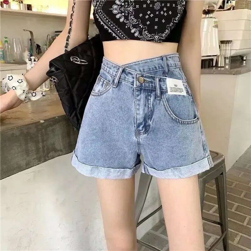 Denim Shorts for Women in 2024, New Summer Oversized High Waisted Rolled Hem Loose and Slimming Wide Leg Pants, A-line