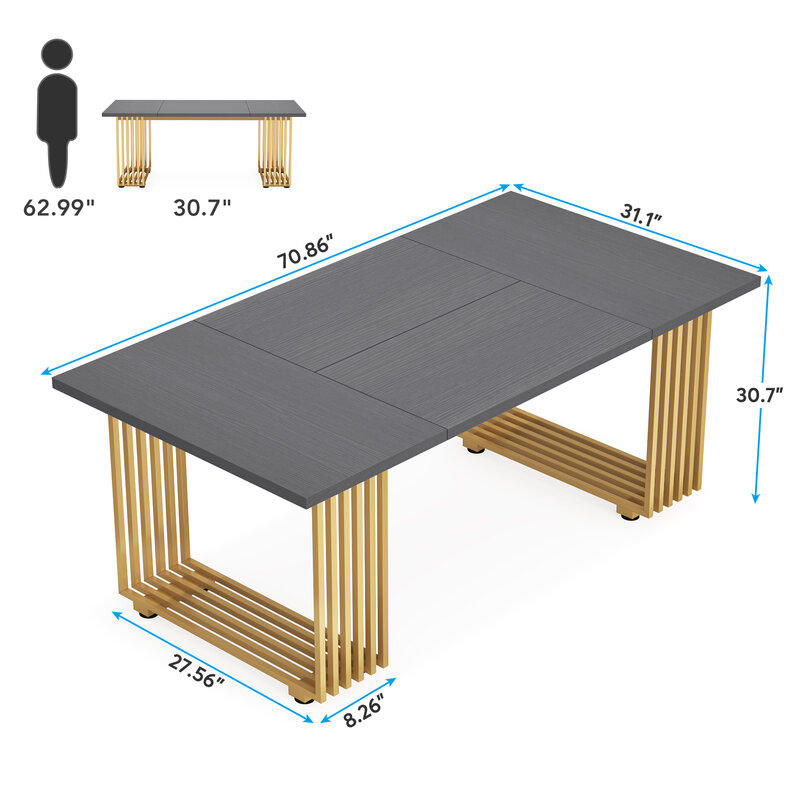 Tribesigns 70.9" Modern Executive Desk, Wood Office Desk, Grey Simple Computer Desk with Gold Metal Legs
