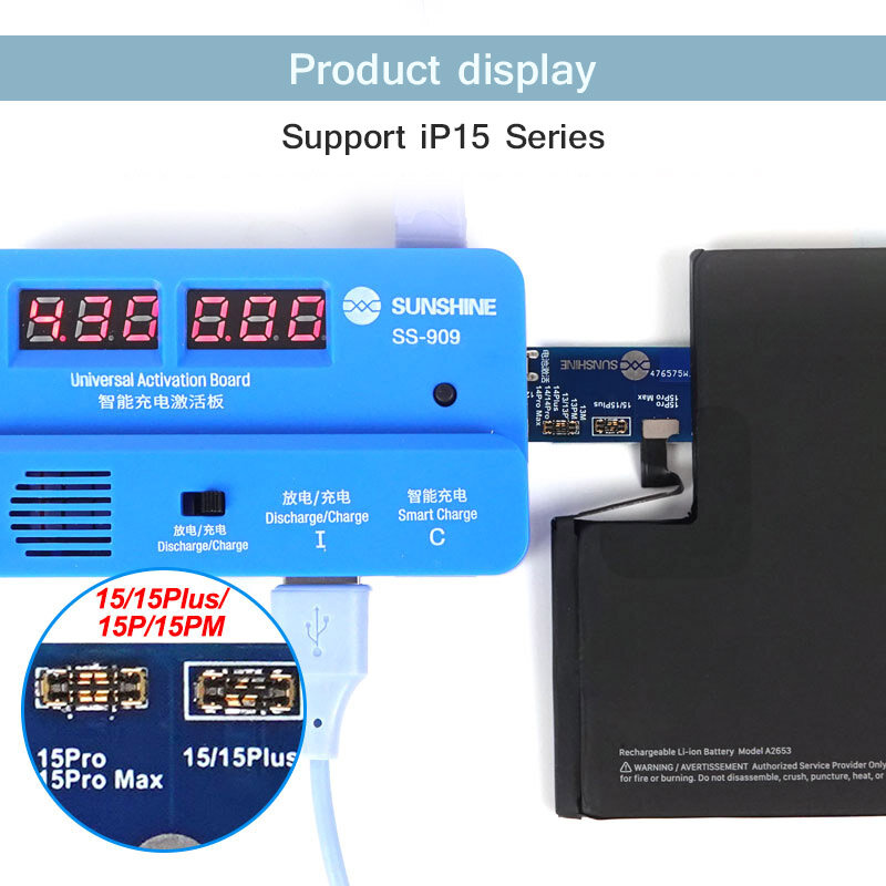 Sunshine SS-909 V9.0แบตเตอรี่อัจฉริยะชาร์จได้เร็ว, แบตเตอรี่อัจฉริยะชาร์จได้เร็วสำหรับ IP 6G-15ProMax Pad hw/op/vi/mi/sam บอร์ดเปิดใช้งานด้วยปุ่มเดียว