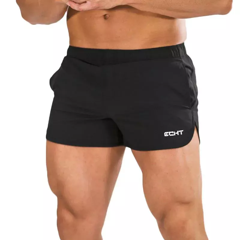 Calções esportivos masculinos de secagem rápida, calça de praia casual com três partes, ginástica para maratona, verão