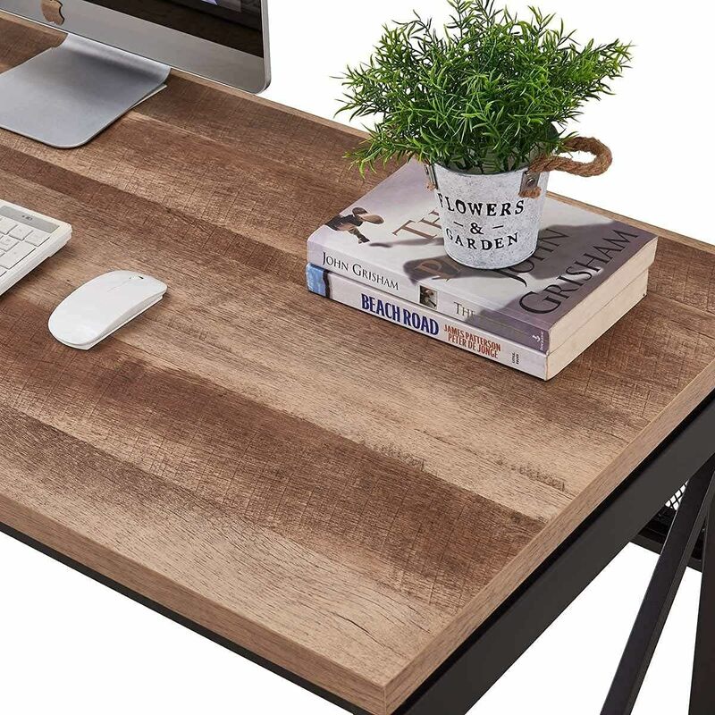 BON AUGURE Przemysłowe biurka do domowego biura, rustykalne drewniane biurko komputerowe, solidne metalowe biurko wiejskie (60 cali, dąb vintage)