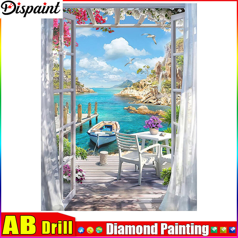 Disinpaint Ab Full Drill Diamond Painting "Boat Zee Flower Bird" Diy Foto Van Strass 5d Diamant Borduurwerk Kruissteek Decor