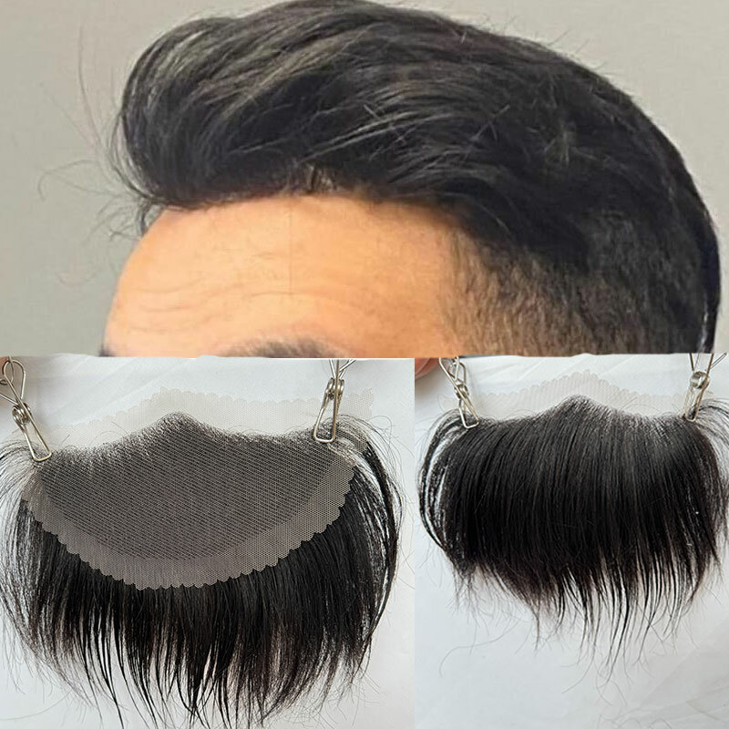 Włosy ludzkie pełne szwajcarska koronka męskie włosy do koronkowego przedniego naturalną linią włosów 1B kolor peruka dla mężczyzn 15x7cm