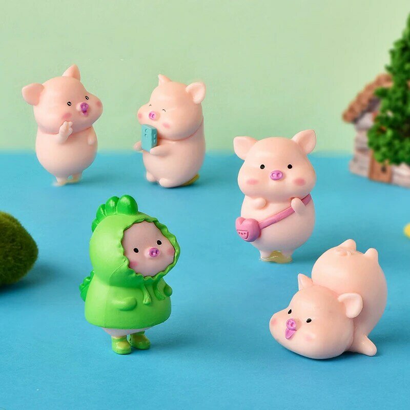 Figuritas de resina de cerdo Kawaii para decoración del hogar, accesorios de paisaje de Terrario de musgo, miniaturas de jardín de hadas, decoración de habitación