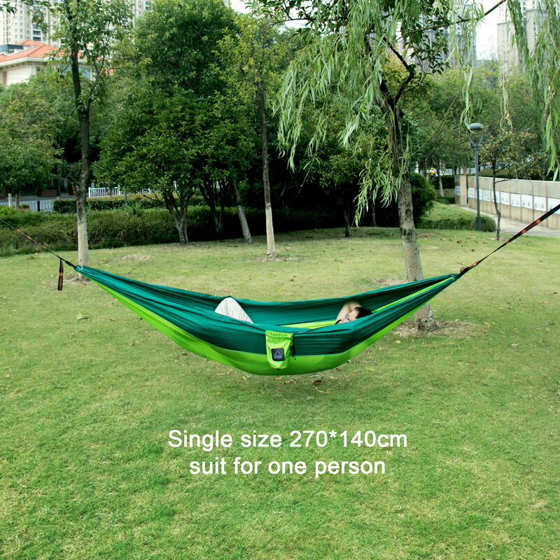 Tela de paracaídas de nailon portátil, tamaño individual y doble, hamaca para acampar al aire libre, senderismo y jardín