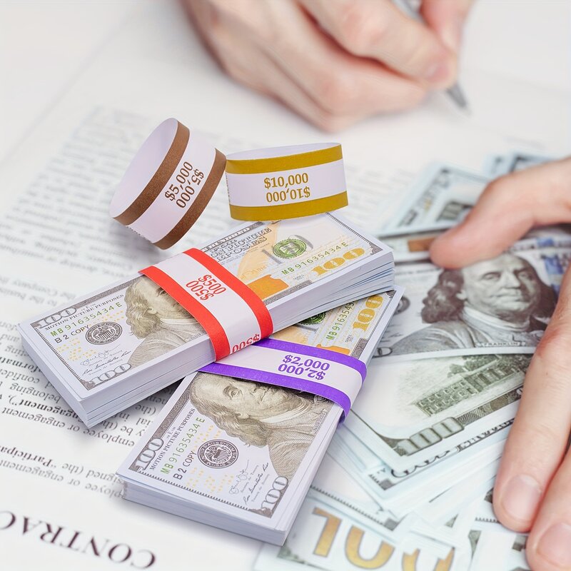 Efficient Self-Sealing Currency Straps - 400pcs Assorted Money Bands/300pcs blank banknote strap for Secure Cash Organization.