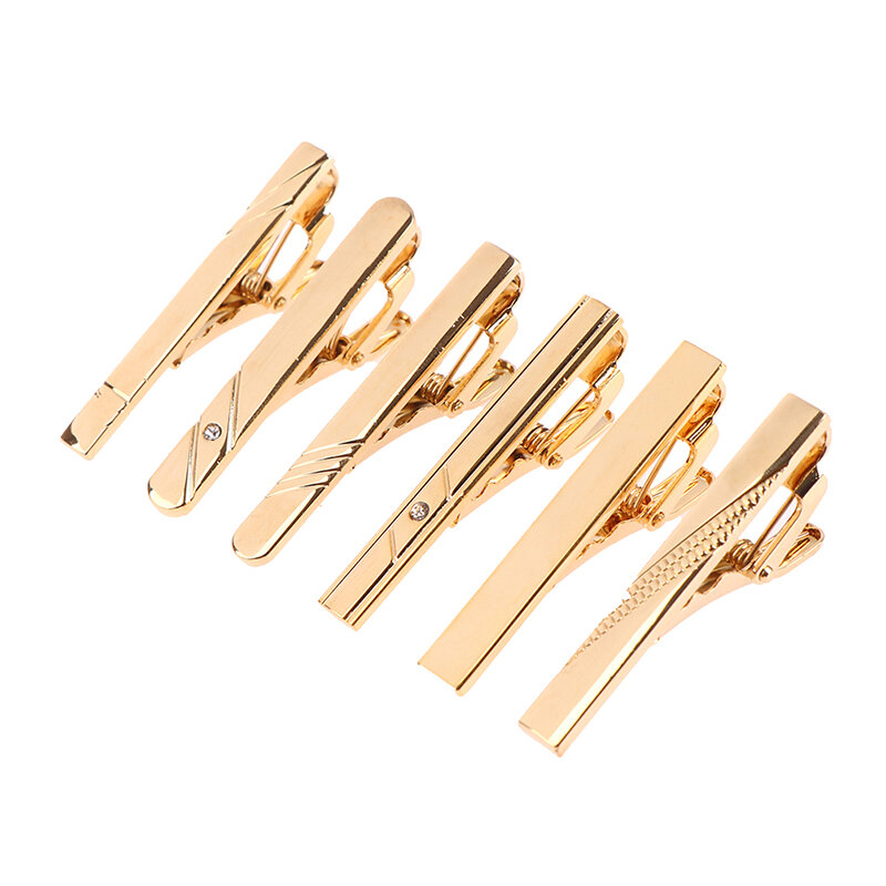 Klip dasi pria gaya sederhana klasik, 1 buah klip pendek jepit Pin warna emas, Perhiasan Pria Bisnis