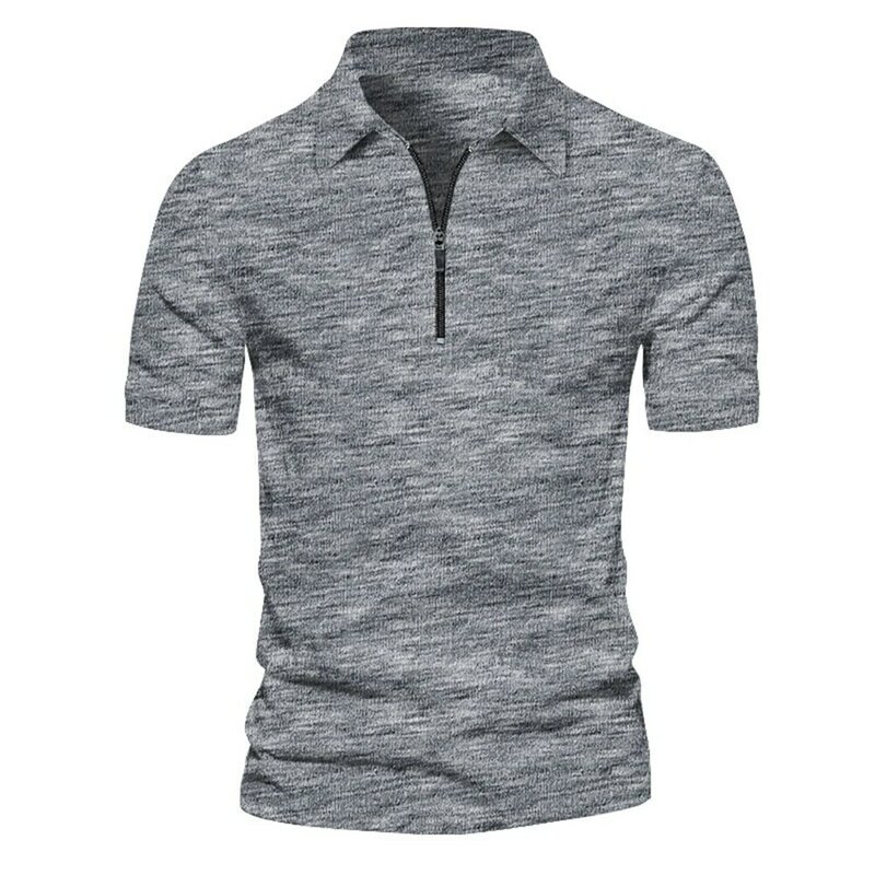 Camiseta de manga curta com lapela masculina, cor sólida, blusa casual com tecido respirável, várias cores disponíveis