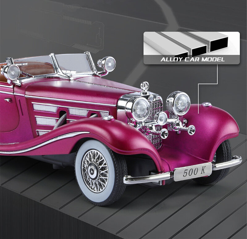 Модель автомобиля из сплава Benzs 1936 K в масштабе 1:24, литая металлическая классическая модель автомобиля, имитация звука и искусственных элементов, коллекция детских игрушек, подарок