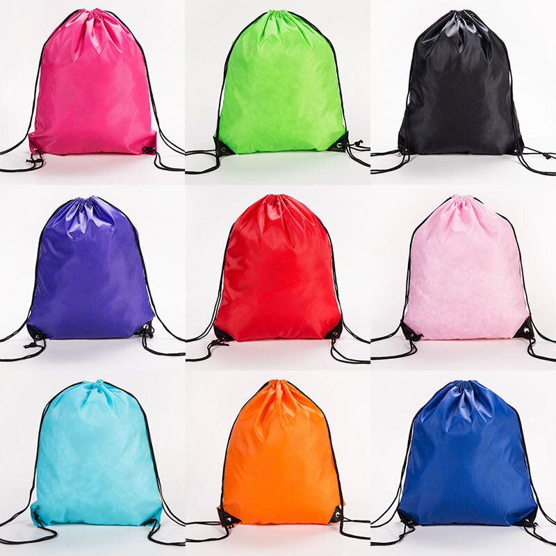 New Polyester Waterproof Sports Drawstring Backpack Casual Bag Men Women Beach Swimming Portable Drawstring Shoes Clothes Bags