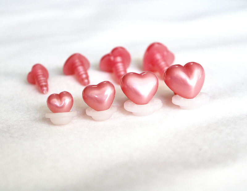 Arrvial-nariz de juguete de seguridad con arandela para muñeca, juguete de plástico con forma de corazón rosa, 10mm, 13mm, 15mm, 17mm, 40 unidades, novedad