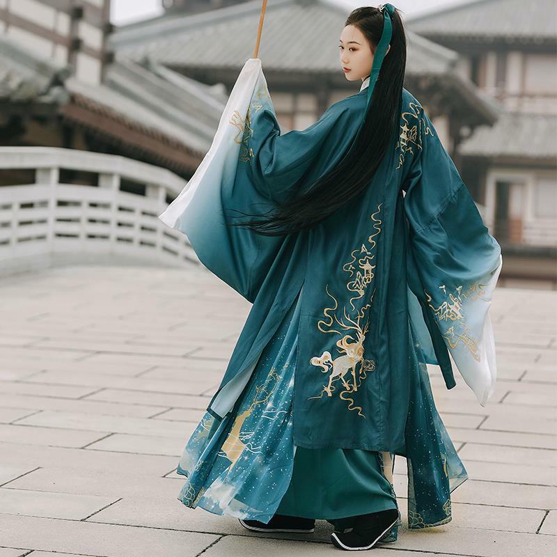 Haft z zielonym łosiem damskie ubrania Hanfu tradycyjny zestaw Hanfu chińska sukienka kostium karnawałowy