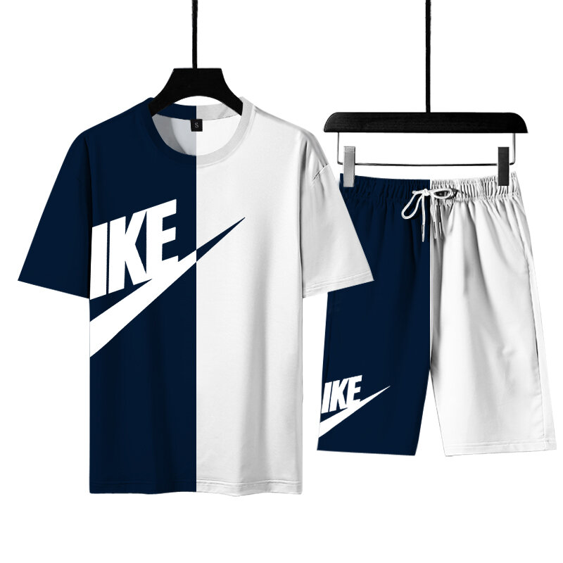 Conjunto de t-shirt e calções desportivos respiráveis masculinos, fato de treino de secagem rápida, roupa de verão, moda, 2 peças