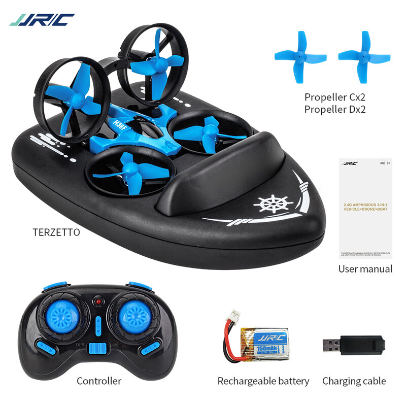 JJRC H36F RTF Mini Quadcopter Drone Headless Mode 3 in 1 Sea Land Air Flight 2.4G 4CH 6-Axis 3D Flip RC Boat Helicopter Kids Toy