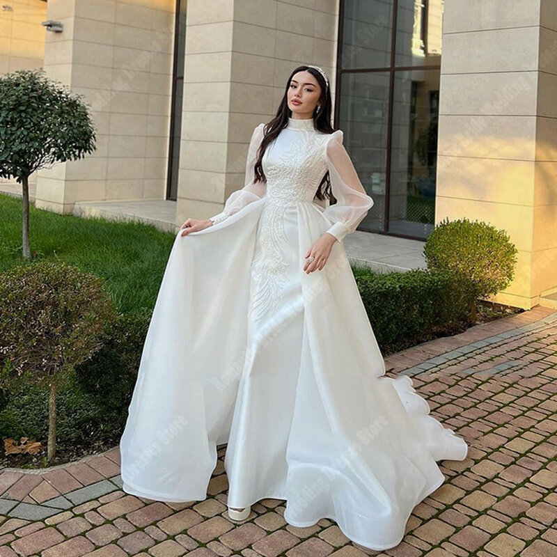 Женское свадебное платье It's yiiya, белое многослойное платье с длинными рукавами и аппликацией на подоле на лето 2019