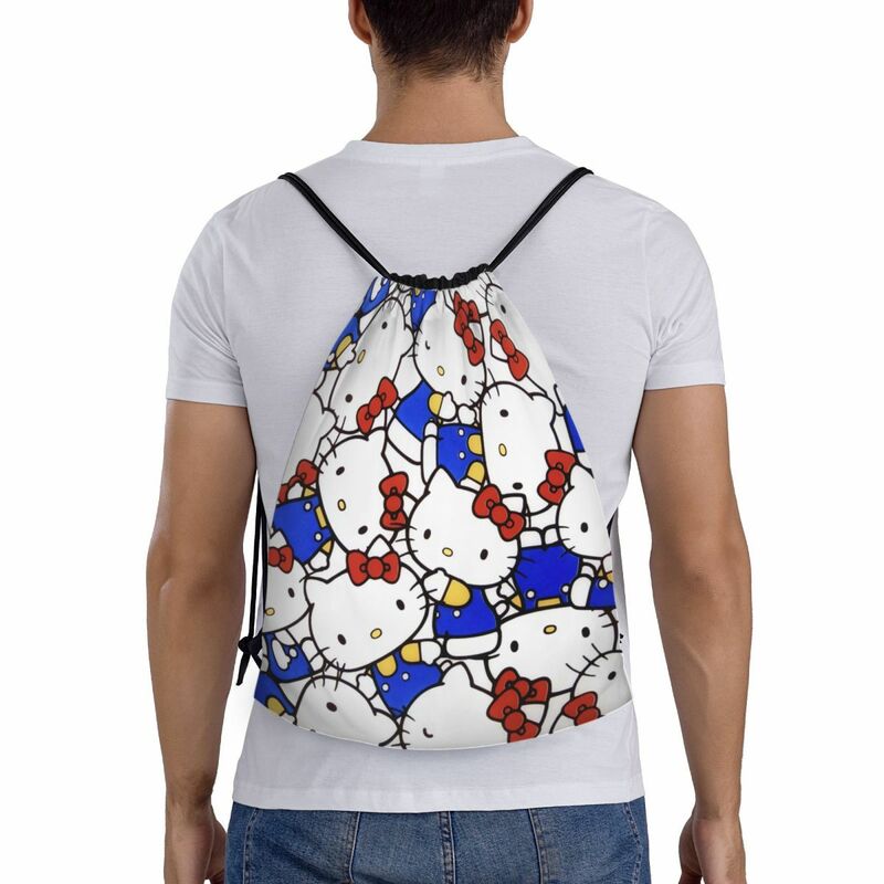 Tas punggung tali selempang pria dan wanita, tas punggung olahraga Gym ringan model Hello Kitty Cat kustom