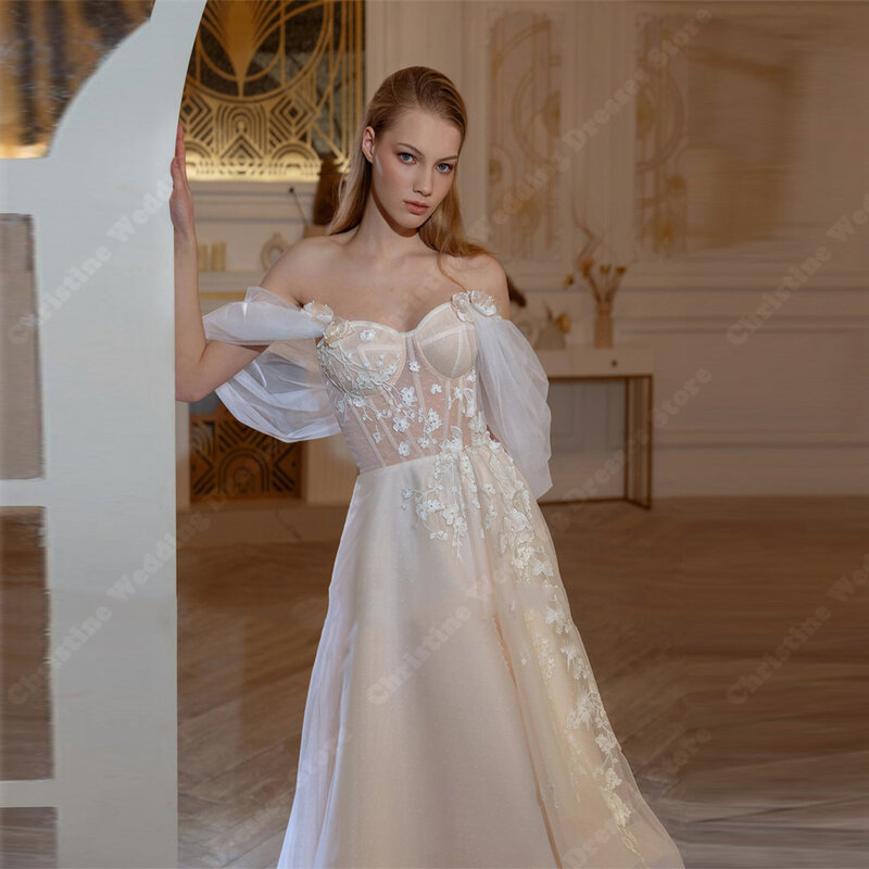 Boho Elegant Off  The Shoulder Women Wedding Dresses Tulle Sleevelesss Custom Made Gowns 2024 Mopping Length Vestidos De Novias
