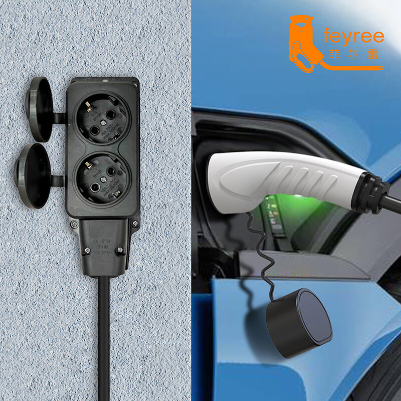 Feyree Kabel Pengisi Daya Sisi Mobil Elektrik EV TYPE 2 16A dengan Soket UE Pengisi Daya Luar Ruangan (Butuh Dukungan Mobil V2L)