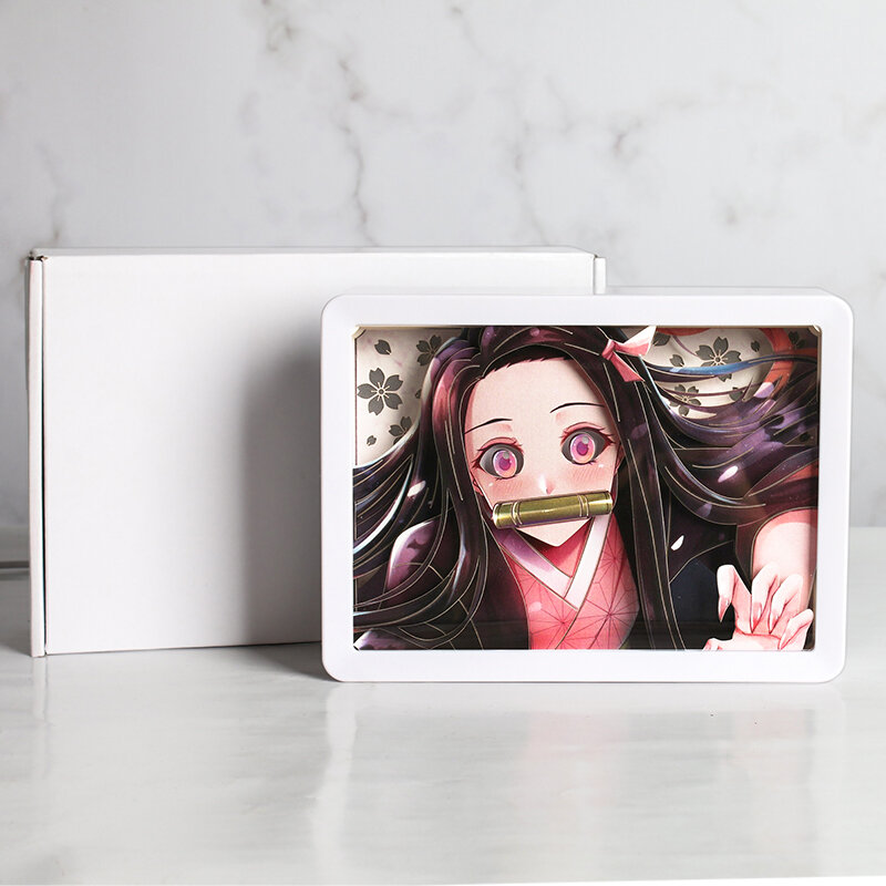 Anime Led Box Demon Slayer Paper Cut Light Box Baby Night Light Usb Shadow Box White Frame Room Decoration Diy Personalized Gift