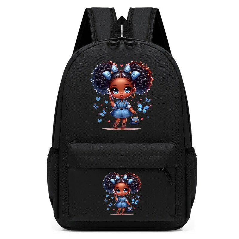 Plecak dziecięcy czarna dziewczyna niebieski motyl plecak dla nastolatka urocza plecak do przedszkola dziecięca plecak dziewczęcy plecak podróżny