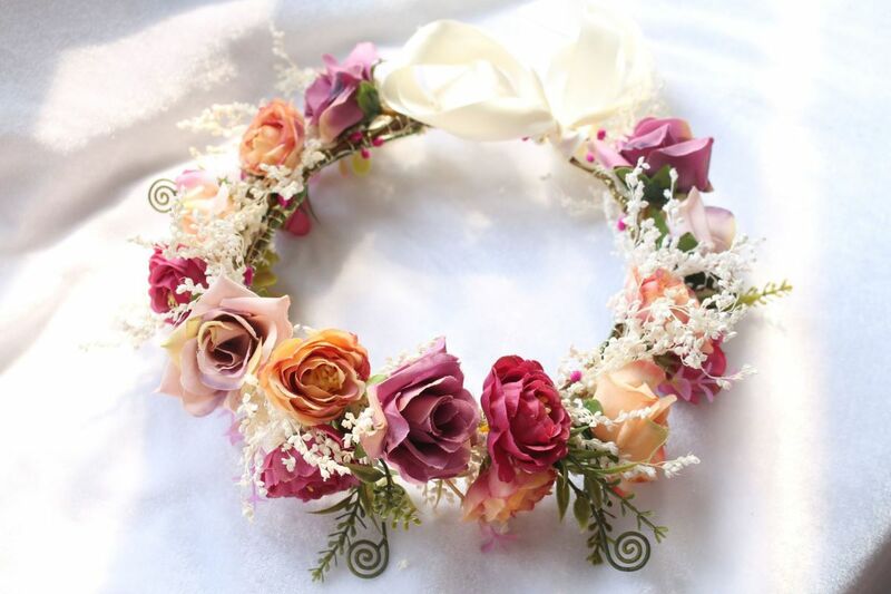 Bohemia Handmade Floral Headband para mulheres e meninas, Big Rose Flower Hairhead Acessórios, coroa de noiva, ornamentos de cabelo