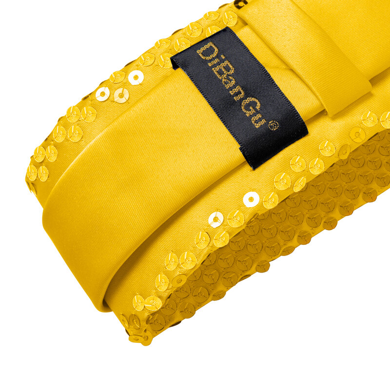 Elegant Gold Shiny Sequins Tie with Pocket Square Mens Women Stage Performance Prom Accessories Necktie Gift for Men DiBanGu