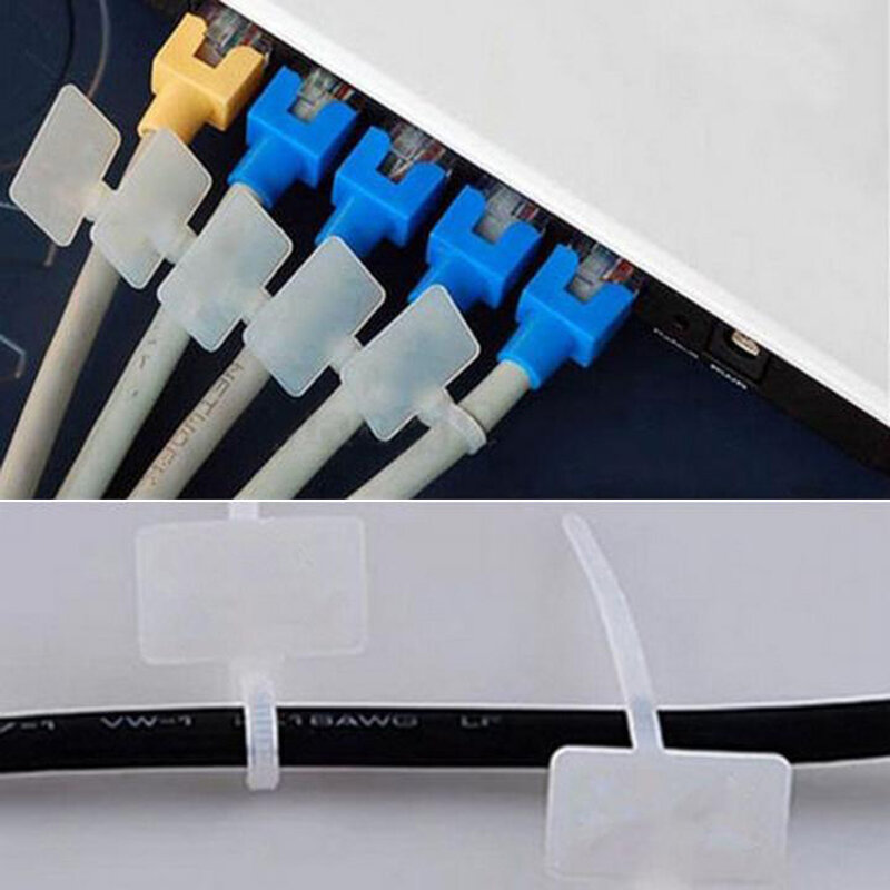 Klare selbstsicher nde Nylon-Etiketten binder mit Etiketten schild für Haushalts geräte Elektronik-Netzwerk kabel und Draht markierung (100er-Pack)
