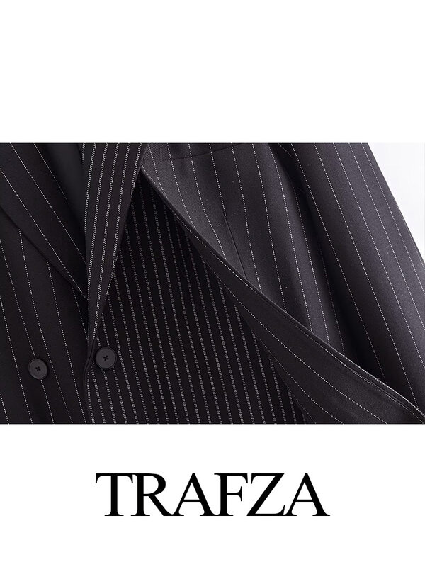 TRAFZA-Blazer e calças listradas femininas, casaco oversize, Casacos, Escritório, Outono, 2022