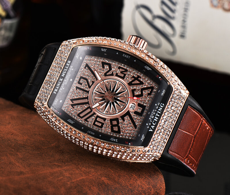 FRANCK MULLER luksusowe męskie zegarki modne Hip Hop mrożony diament wodoodporny Tonneau kwarcowy zegarek męski Reloj darmowa wysyłka
