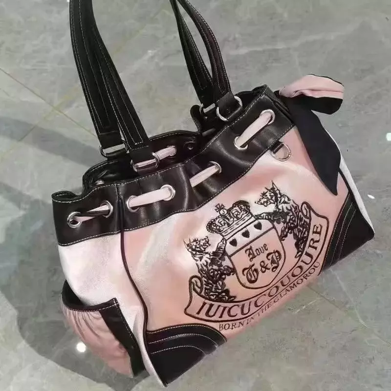 Y2K donna Vintage Retro Chic ricamo borsa a tracolla in velluto signore ad alta capacità E-girls Tote Bags Shopping borse per le donne