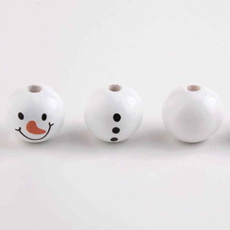 Perles rondes en bois bonhomme de neige, perles en bois d'hiver, imprimé à carreaux de buffle, artisanat en bois adt, 20 pièces par paquet, 20mm