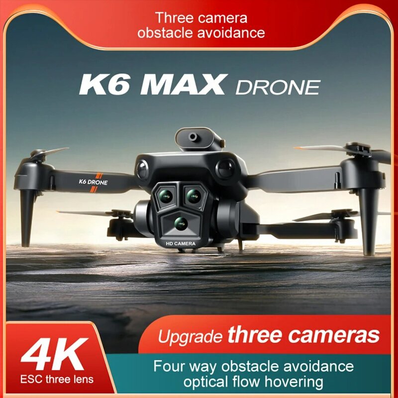 Mini drone k6max, pro quadcopter, com três câmeras, grande angular, localização de fluxo óptico, quatro vias, Evitar obstáculos, rc
