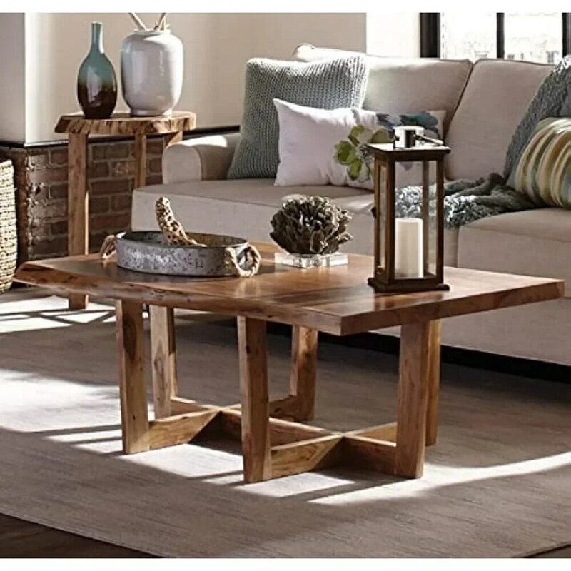 Cafe Table, Natural Wood Large Coffee Tables, 32 in X 48 in X 18 in, Cafe Table