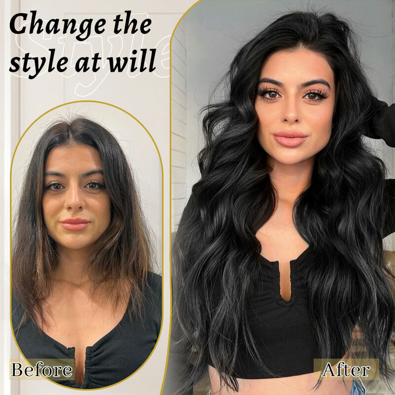 Long  Wavy  Black Wig for Women 26inch Middle Part Curly Wavy Wig Natural Looking Synthetic Fiber Wig for Daily Party Use