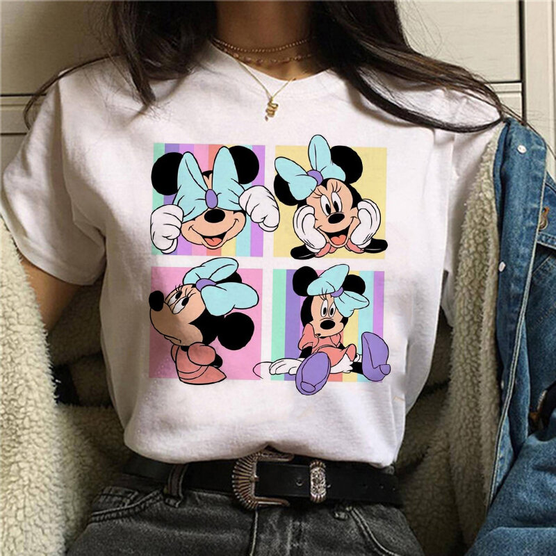 Camiseta Disney Mickey feminina, Minnie Mouse, estampa de chapéu, roupa kawaii, moda anos 90, Y2k