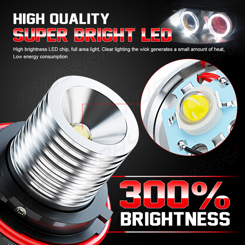 PCB vbmlaut-bmw車用の超高輝度LEDヘッドライト、エンジェルアイフォグランプ、高およびロービーム、フォグライト電球、白、6000k、2個