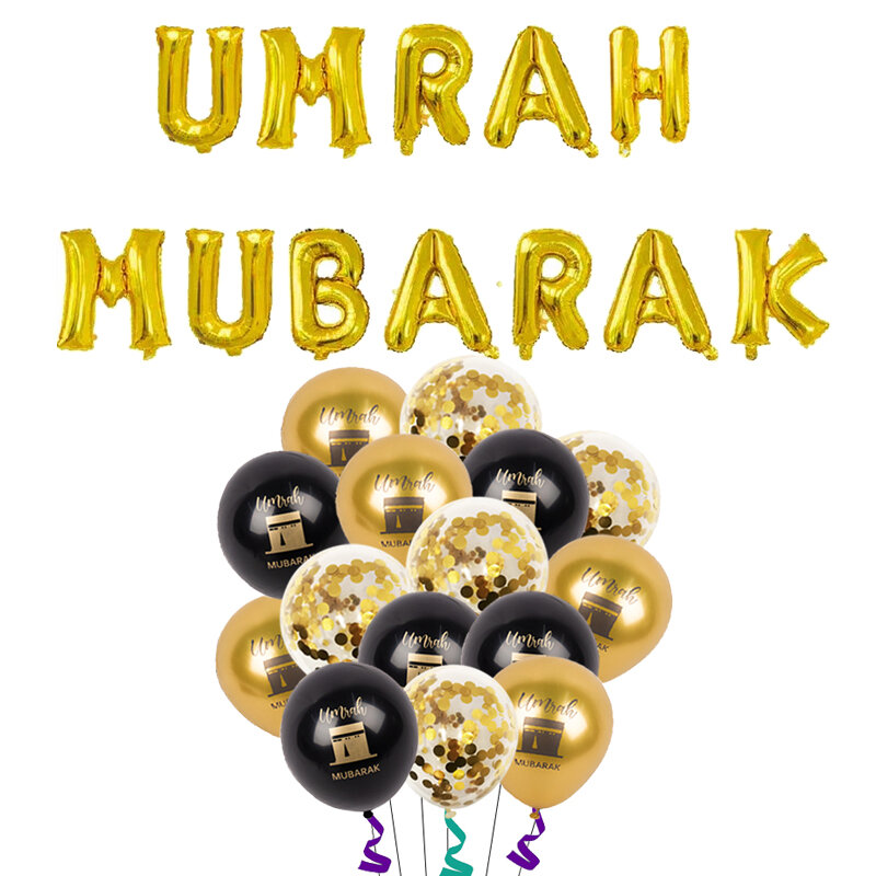Eid Mubarak 편지 라텍스 풍선, Hajj Mubarak 알루미늄 호일 풍선, 라마단 카림 이슬람 이슬람 축제 파티 장식 용품