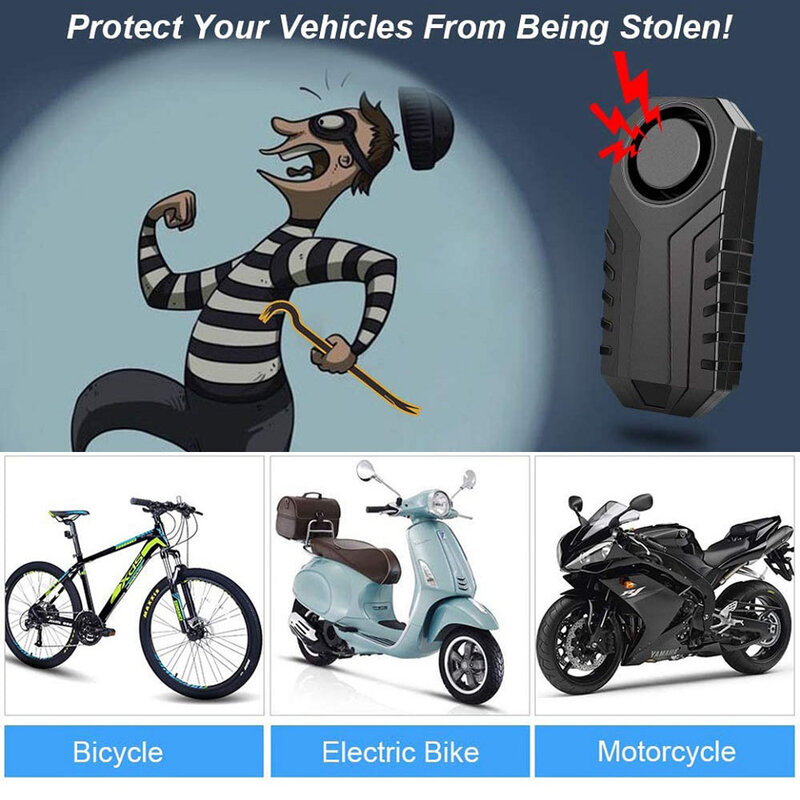 Ouspow-Wireless motocicleta vibração alarme, IP55 impermeável bicicleta alarme, controle remoto, anti-roubo bicicleta detector sistema