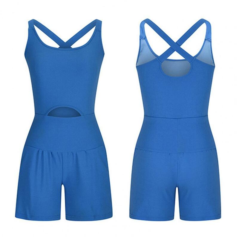 Sleeveless Rompers Stylish Women's Sleeveless Yoga Rompers with Cross Back Design Quick Dry Sweat-absorption for Jogging