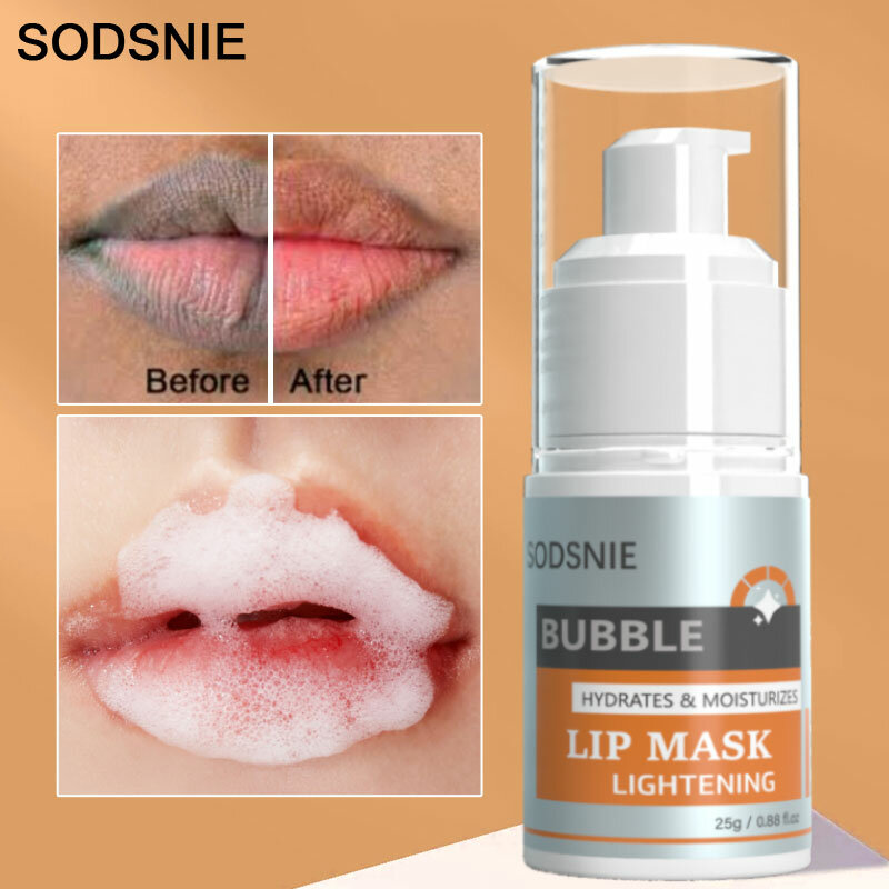 Bubble Brightening Lip Mask Nourishing Repairing Lip Care Whitening Removing Pigment Lighten Lip Lines Resist Dry Cracks 25G