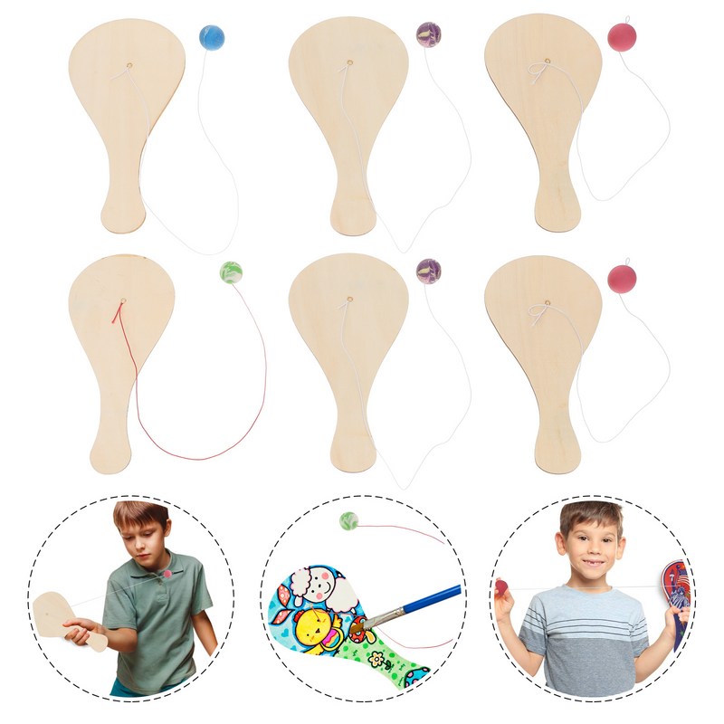 子供のための木製ラケット,パドルボール,教育ツール,落書きのおもちゃ,絵画,6個
