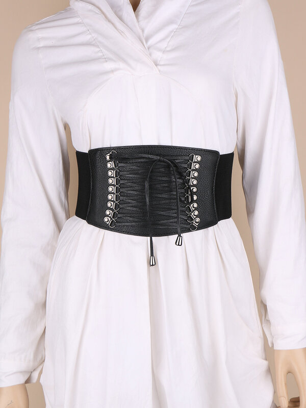 Cinturilla elástica Vintage Decorae para mujer, cinturón negro de varias tallas para mujer, camisa de abrigo