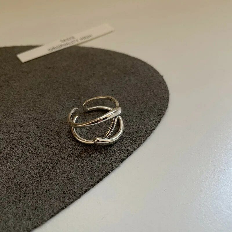 925 srebrna otwarty pierścień Punk czarna polerowana linia geometryczna do układania w stosy dla kobiet dziewczyna biżuteria prezent Dropship sprzedaż hurtowa
