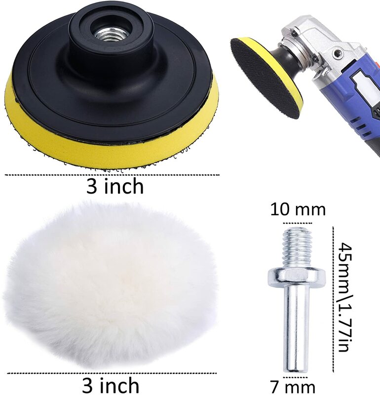 31PCS Mini Car Foam Drill Polishing Pad Kit Hook and Loop 3 Inch 75mm Detail Sponge Wool Waxing Buffing Pads with Backer