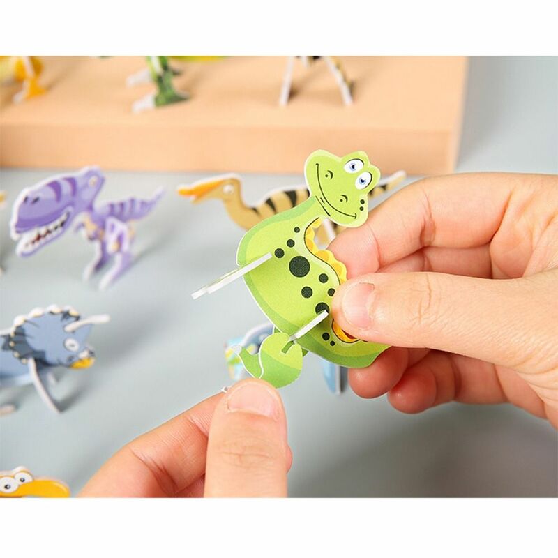 Hard Paper 3D Dinosaur Jigsaw Puzzle, educação infantil pequena, estilo aleatório, brinquedos para crianças, presente de aniversário, fofo, 10pcs