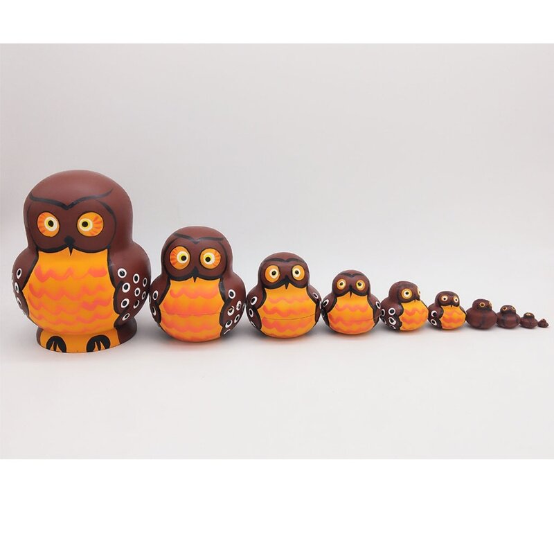10 Stück Cartoon Big Belly Brown Owl Wooden Russia Nesting Dolls MatryoshkaMöbel & Wohnen, Feste & Besondere Anlässe,