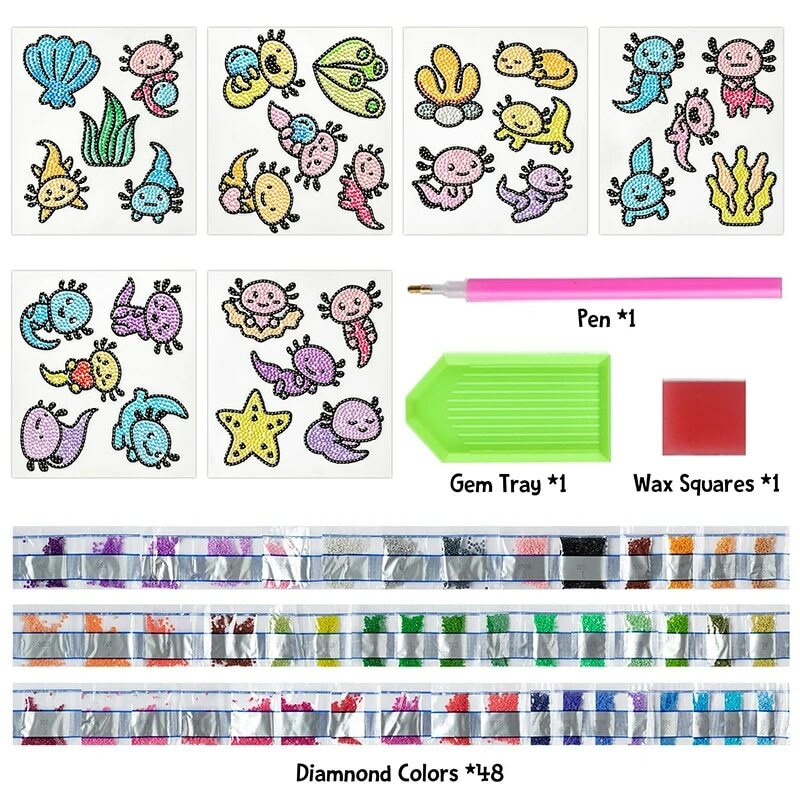 30Pcs Axolotl Diamond Painting Sticker 5D fai da te Creative Art Craft Stickers Cartoon Mosaic kit per bambini attività in aula per adulti